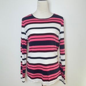 Talbots Long Sleeve Crew Neck Striped 100% Cotton size Large